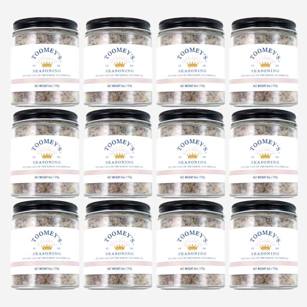 Twelve jars of Toomey's Seasoning.